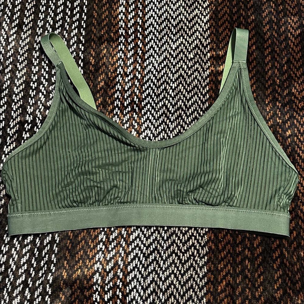 Green Scoop Neck Ribbed Bralette